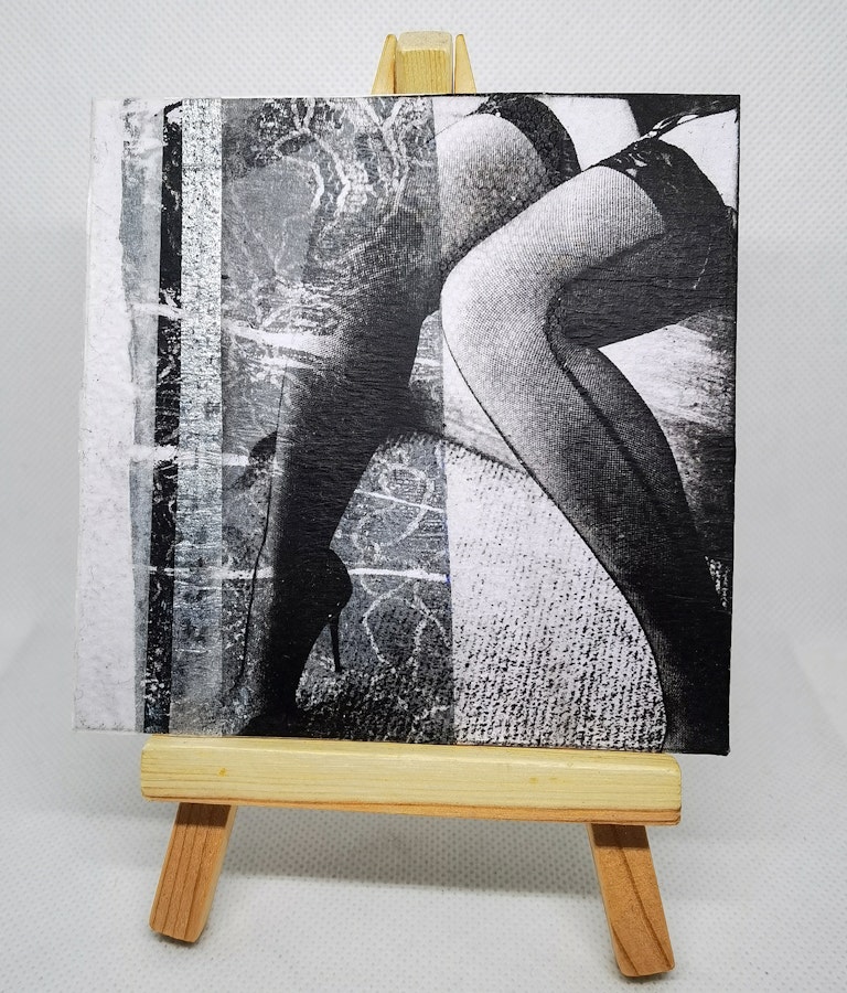 Thigh High Fishnets - ORIGINAL Paper Collage - Sexy Erotic art by Roseanne Jones Image # 212853