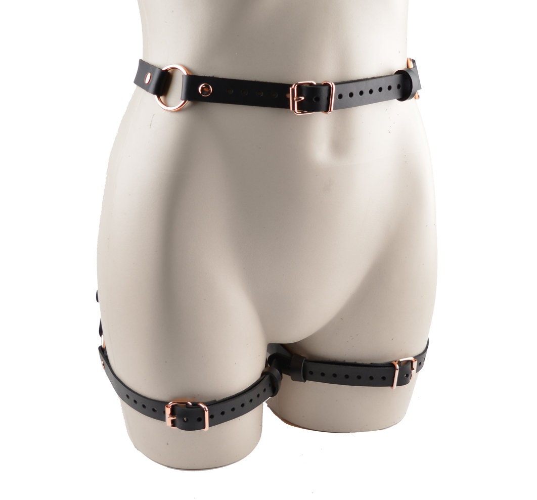 Stunning Leather Bow Booty Harness Black & Rose Gold photo