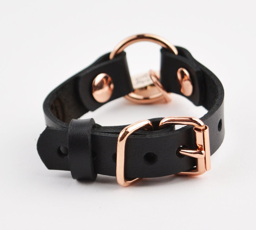 Secret Message Custom Engraved Love Heart Wrist Cuff Handcrafted Leather with Rose Gold O-Ring & Pendant Wristband photo