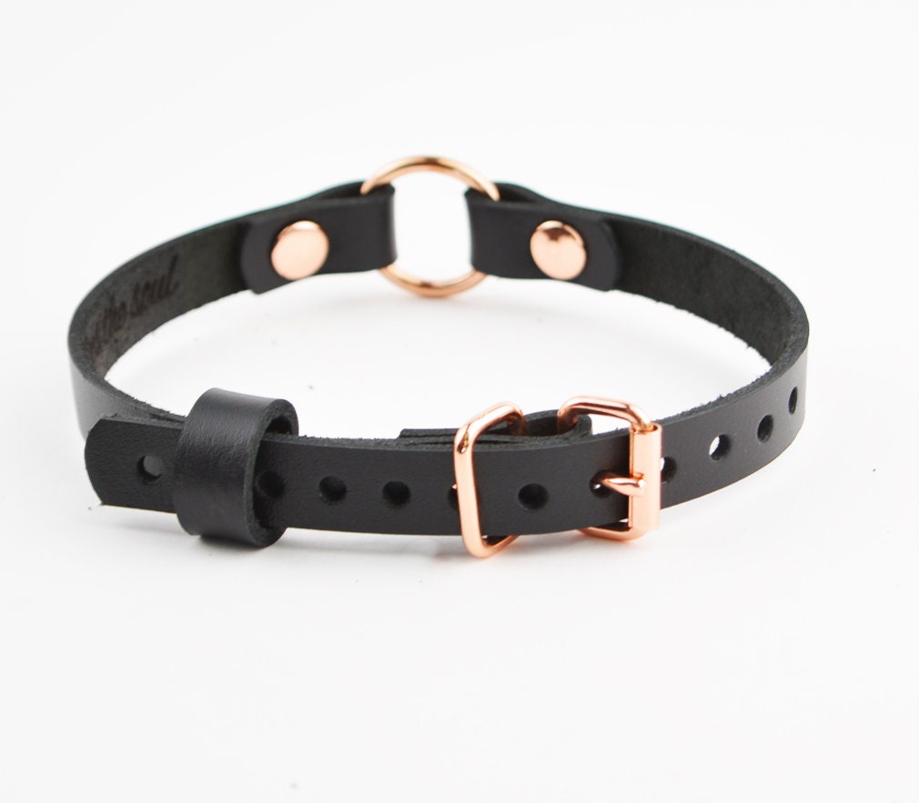 Secret Message Custom Engraved Collar Handcrafted Leather with Rose Gold O-Ring Choker | BDSM Submissive Fetish Subtle Collar photo