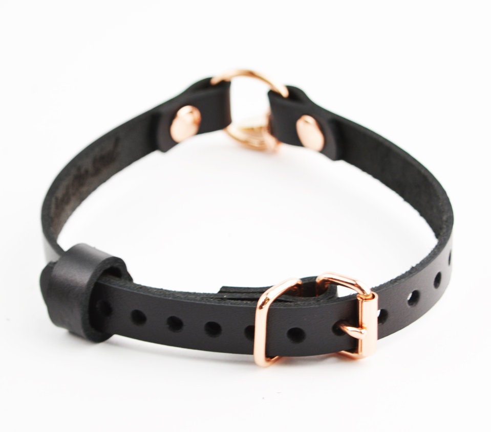 Secret Message Custom Engraved Love Heart Collar Handcrafted Leather with Rose Gold O-Ring & Pendant Choker photo