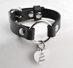 Secret Message Custom Engraved Love Heart Wrist Cuff Handcrafted Leather with Silver O-Ring & Pendant Wristband BDSM Subtle Thumbnail # 216240