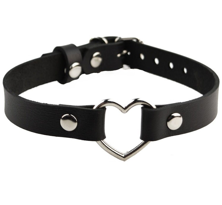 Custom Secret Message Engraving Steel Love Heart Leather Choker Handcrafted BDSM Submissive Subtle Day Collar photo