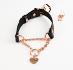 Black Leather Custom Engraved Martingale Day Collar with Rose Gold Love Heart Pendant Thumbnail # 216435