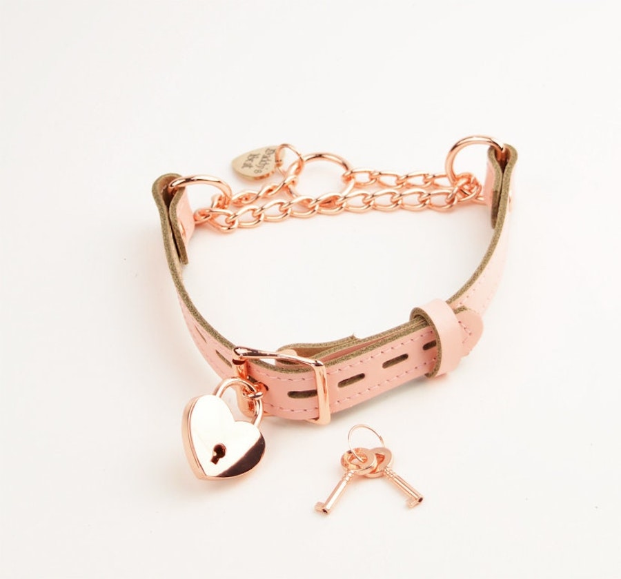 Blush Pink Custom Engraved Martingale Day Collar with Round Rose Gold Pendant Image # 216151