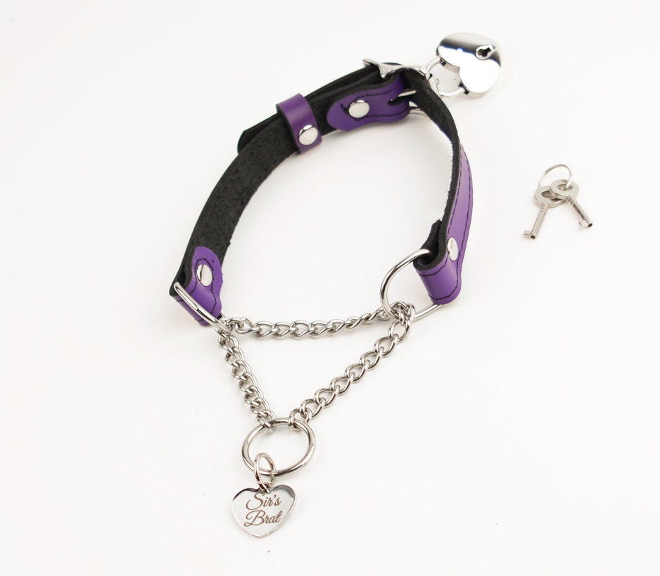 PURPLE Custom Engraved Martingale Day Collar with Steel Love Heart Pendant photo