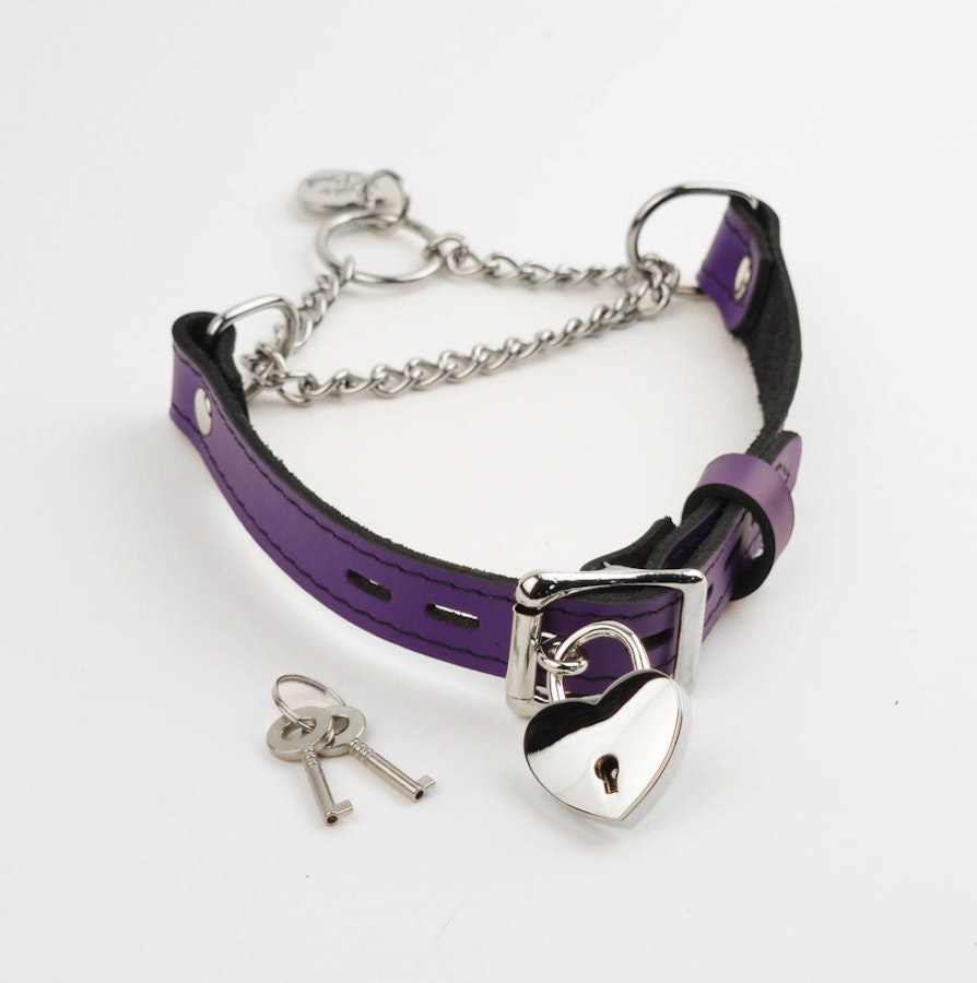 PURPLE Custom Engraved Martingale Day Collar with Steel Love Heart Pendant Image # 216320