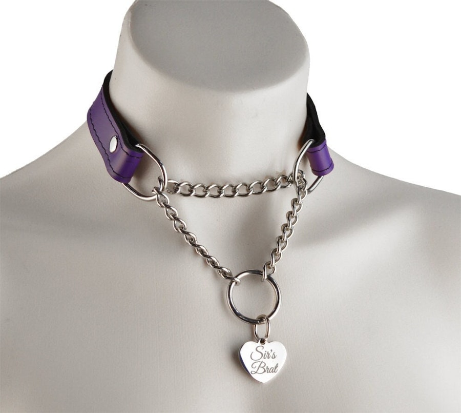 PURPLE Custom Engraved Martingale Day Collar with Steel Love Heart Pendant