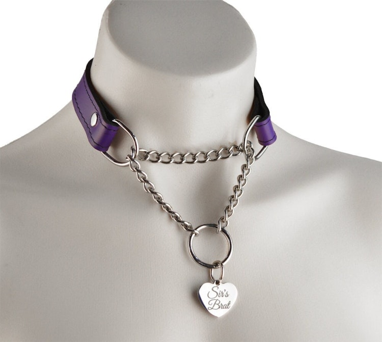 PURPLE Custom Engraved Martingale Day Collar with Steel Love Heart Pendant photo