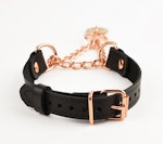 Black Leather Custom Engraved Martingale Day Collar with Rose Gold Love Heart Pendant Thumbnail # 216437