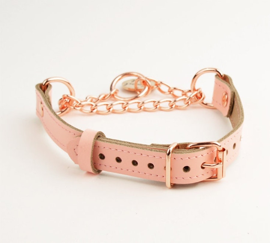 Blush Pink Custom Engraved Martingale Day Collar with Round Rose Gold Pendant Image # 216152