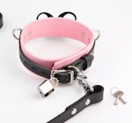 Premium BDSM Blush Pink Leather Bow Collar & Leash With Custom Engraved Silver Pendant Thumbnail # 216263