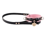 Premium BDSM Blush Pink Leather Bow Collar & Leash With Custom Engraved Rose Gold Pendant Thumbnail # 216346
