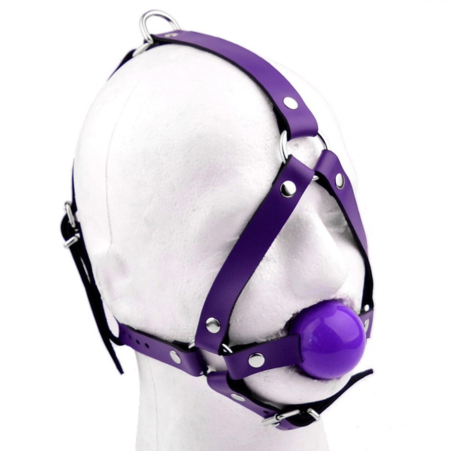 Black Head Harness Ball Gag - Red Ball