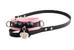 Premium BDSM Blush Pink Leather Bow Collar & Leash With Custom Engraved Silver Pendant Thumbnail # 216262