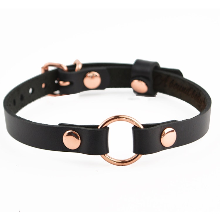 Secret Message Custom Engraved Collar Handcrafted Leather with Rose Gold O-Ring Choker | BDSM Submissive Fetish Subtle Collar photo