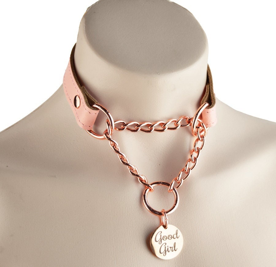 Blush Pink Custom Engraved Martingale Day Collar with Round Rose Gold Pendant