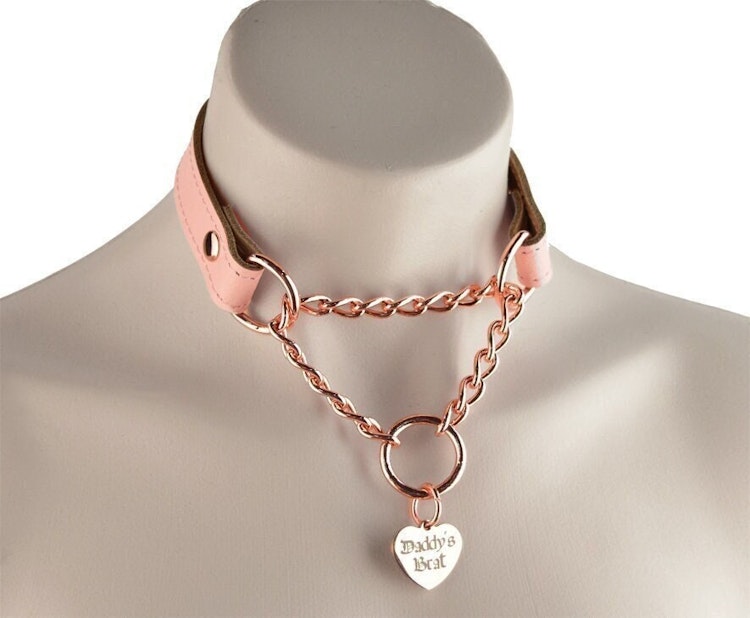 Blush Pink Custom Engraved Martingale Day Collar with Rose Gold Love Heart Pendant photo
