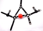 Premium Handcrafted Black Head Harness Ball Gag Red Ball Silver Hardware Thumbnail # 217085