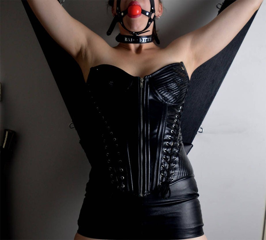 Premium Handcrafted Black Head Harness Ball Gag Red Ball Silver Hardware Image # 217081