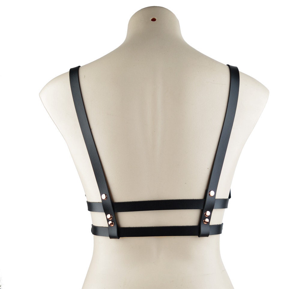 Handcrafted Black & Rose Gold Leather Body Harness photo