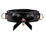 Premium BDSM Black Leather Bow & Kitten Bell Collar & Leash Thumbnail # 217399