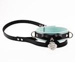 Premium BDSM Aqua Adore Blue Leather Bow Collar & Leash With Custom Engraved Silver Pendant Thumbnail # 216989