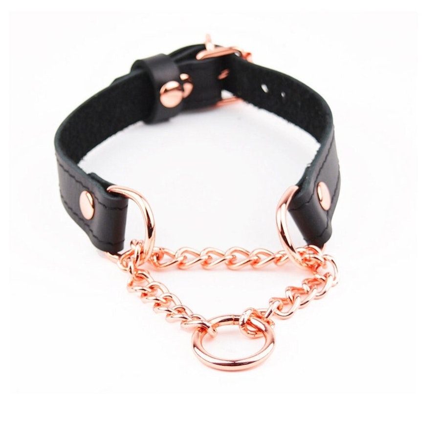 Martingale Day Collar Black Leather with Rose Gold