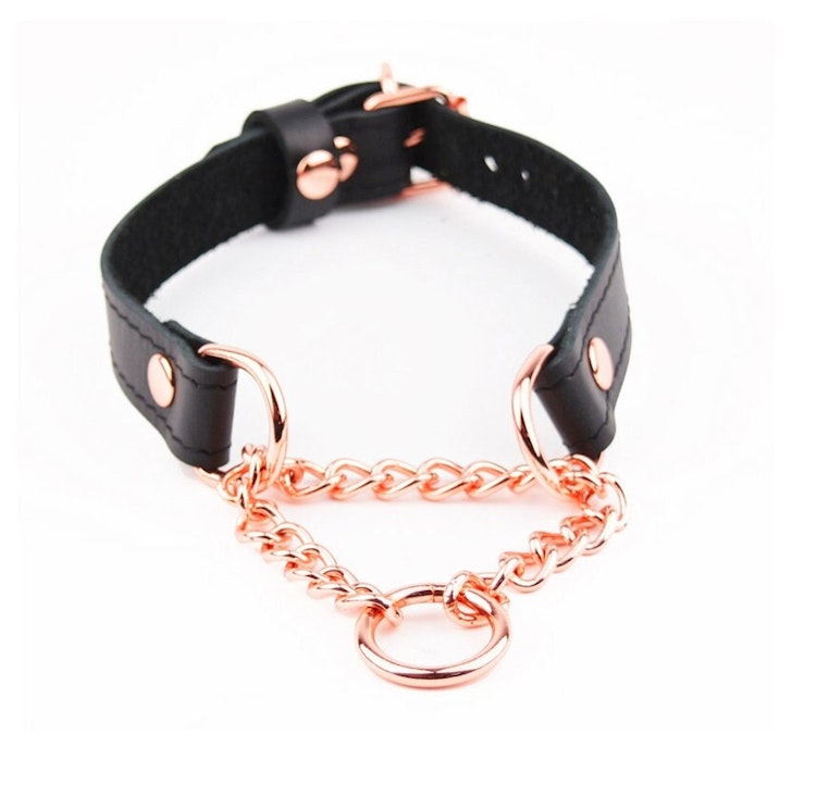 Martingale Day Collar Black Leather with Rose Gold photo