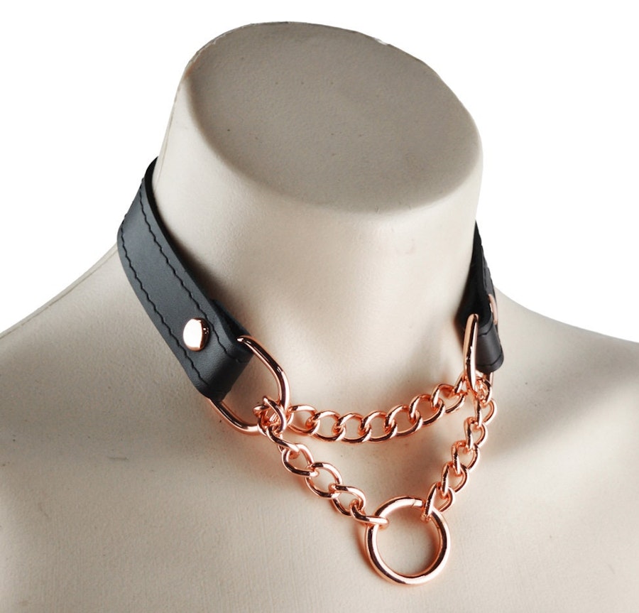 Martingale Day Collar Black Leather with Rose Gold Image # 216718