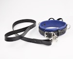 Premium BDSM Blue Leather Bow Collar & Leash With Custom Engraved Silver Pendant Thumbnail # 217395