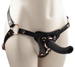 Strap On Leather Harness Stunning Handcrafted Black & Rose Gold Leather Customisable Thumbnail # 217435