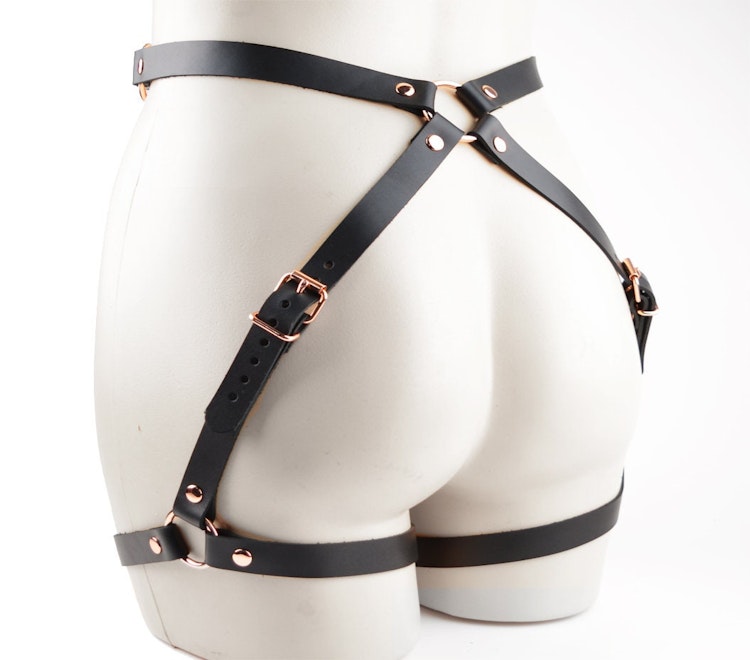 Stunning Leather Booty Harness Black & Rose Gold photo