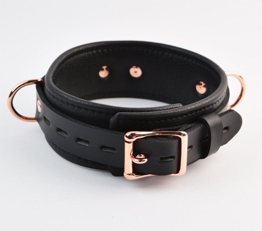 Black Leather Bondage Restraint Set Handcrafted BDSM Collar, Wrist & Ankle Cuffs, Cross Connector, Snap Hooks, Padlocks Image # 217418