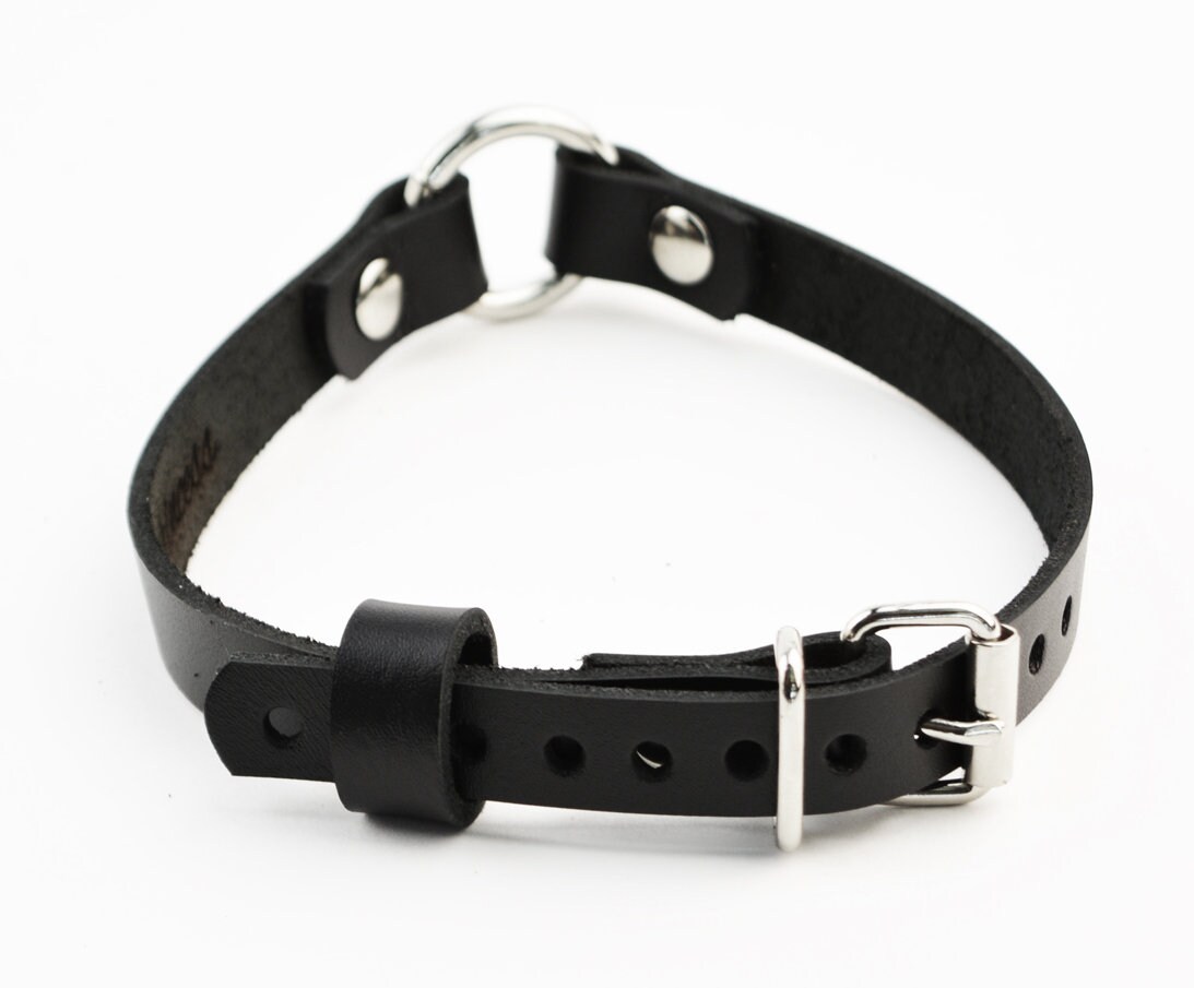 Secret Message Custom Engraved Collar Handcrafted Leather with Steel O-Ring Choker photo
