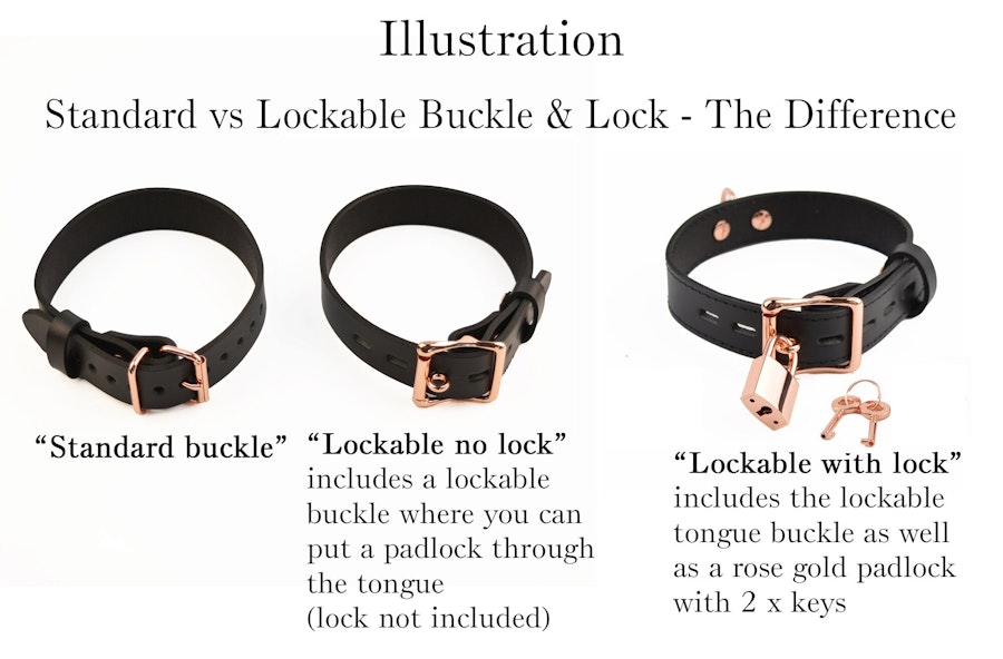 Rose Gold Leather Bondage Restraint Set | Handcrafted BDSM Collar, Wrist Cuffs With 3-Way Connector | SetCf3Col453WayBlkRg Image # 217319