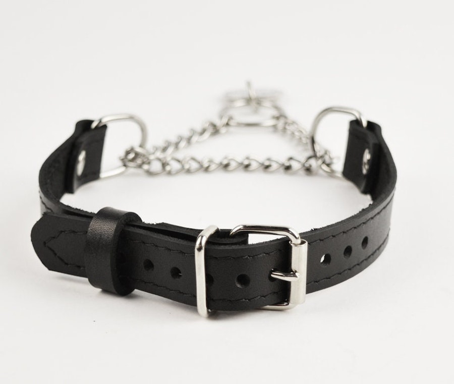 Black Leather Custom Engraved Martingale Day Collar with Silver Love Heart Pendant Image # 217122