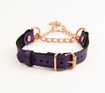Purple Leather Custom Engraved Martingale Day Collar with Rose Gold Round Pendant Thumbnail # 217573