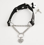 Black Leather Custom Engraved Martingale Day Collar with Silver Love Heart Pendant Thumbnail # 217120