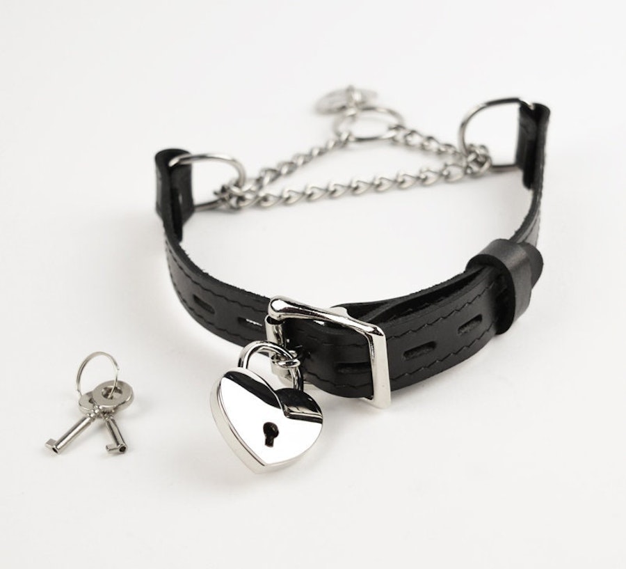 Black Leather Custom Engraved Martingale Day Collar with Silver Love Heart Pendant Image # 217121