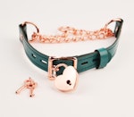 Emerald Green Custom Engraved Martingale Day Collar Luxury Leather with Round Rose Gold Pendant Thumbnail # 216956