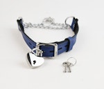 Deep Blue Custom Engraved Martingale Day Collar Luxury Leather with Round Silver Pendant Thumbnail # 216975