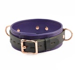 Purple Leather with Rose Gold Bondage Restraint Set Collar, Wrist Ankle and Thigh Cuffs, Cross Connector, Snaps Padlocks Thumbnail # 217274