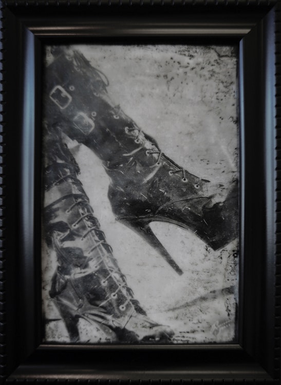 P.V.C Boots - Framed Photo Encaustic - Fetish Kinky Art by Roseanne Jones photo
