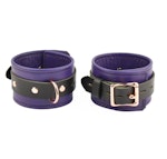 Purple Leather with Rose Gold Bondage Restraint Set Collar, Wrist & Ankle Cuffs, Cross Connector, Snap Hooks, Padlocks Thumbnail # 217865