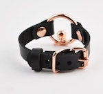 Secret Message Kitten Bell Custom Engraved Wrist Cuff | Handcrafted Leather with Rose Gold O-Ring & Kitty Bell Wristband |  wb7rgbl Thumbnail # 218295
