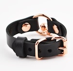 Secret Message Kitten Bell Custom Engraved Wrist Cuff | Handcrafted Leather with Rose Gold O-Ring & Kitty Bell Wristband |  wb7rgbl Thumbnail # 218297