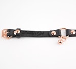 Secret Message Kitten Bell Custom Engraved Wrist Cuff | Handcrafted Leather with Rose Gold O-Ring & Kitty Bell Wristband |  wb7rgbl Thumbnail # 218299