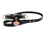 Premium BDSM Aqua Adore Blue Leather Bow Collar & Leash With Custom Engraved Rose Gold Pendant Thumbnail # 217701