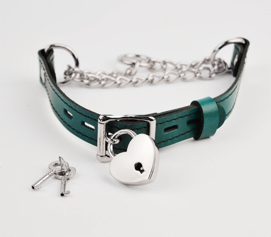 Emerald Green Custom Engraved Martingale Day Collar| Luxury Leather with Round Silver Pendant Image # 217876